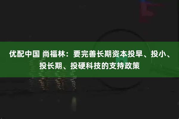 优配中国 尚福林：要完善长期资本投早、投小、投长期、投硬科技的支持政策